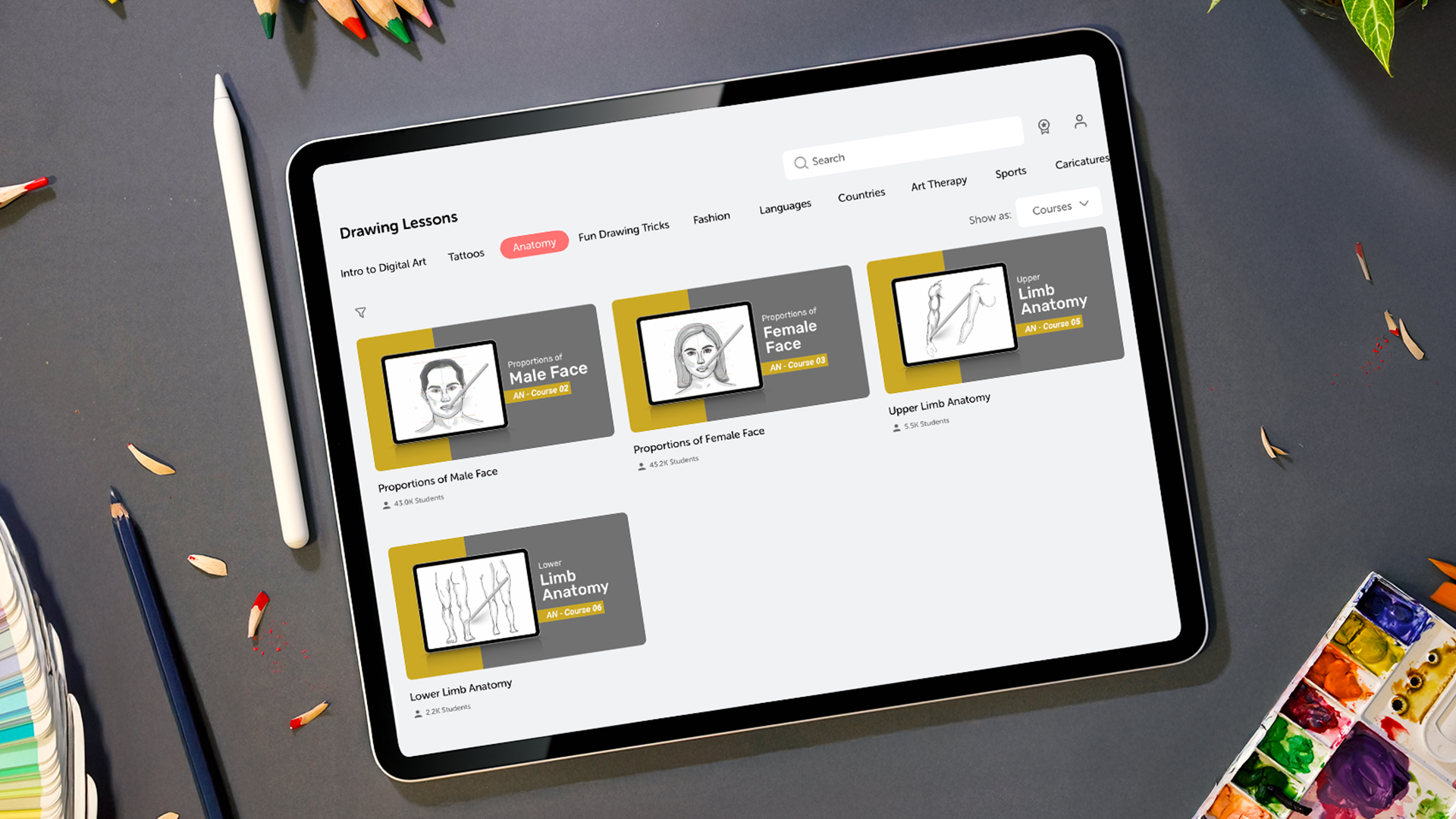 Anatomy  course view o Drawing Desk