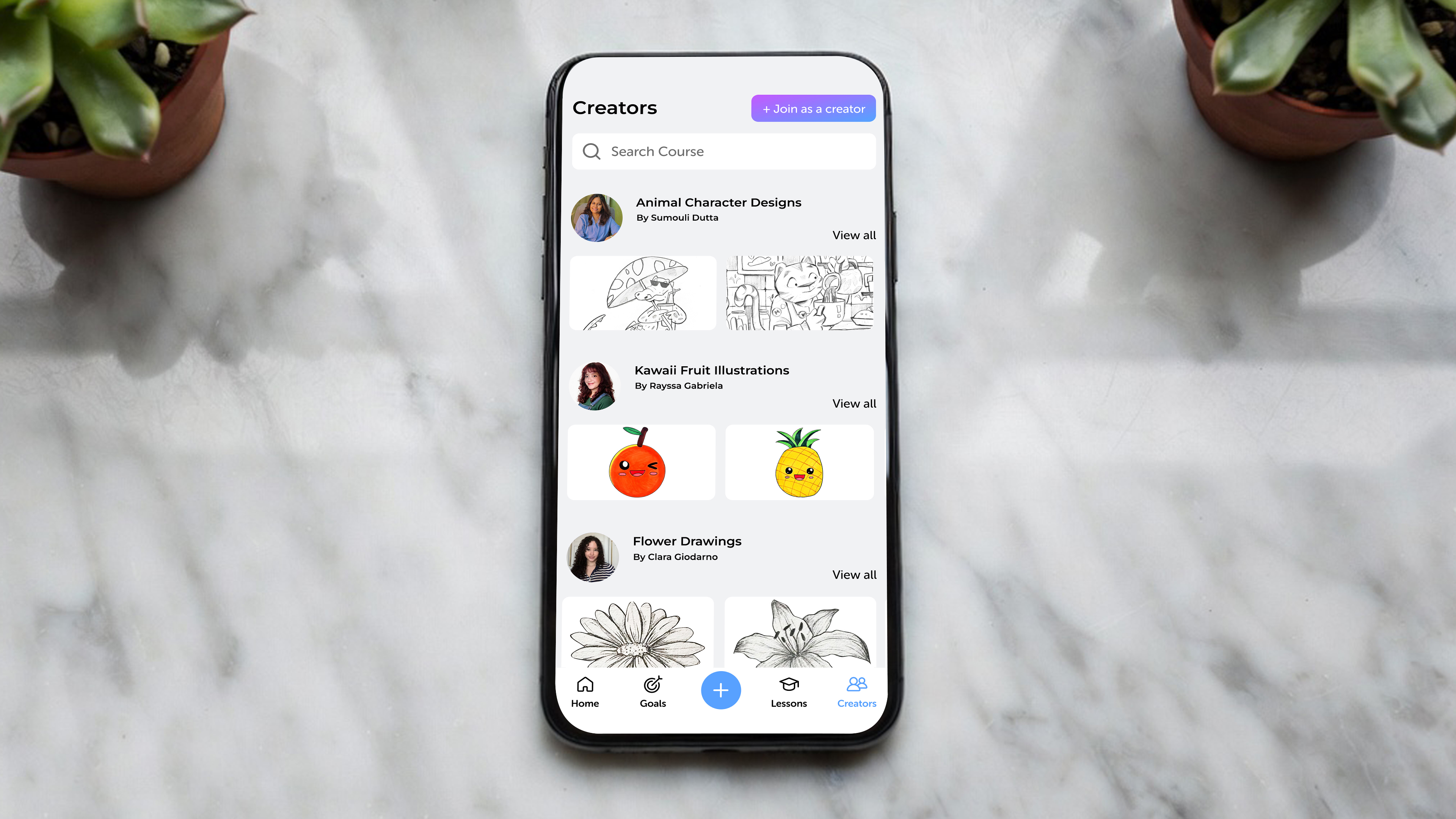 Drawing Desk Creator Community – Mobile Interface