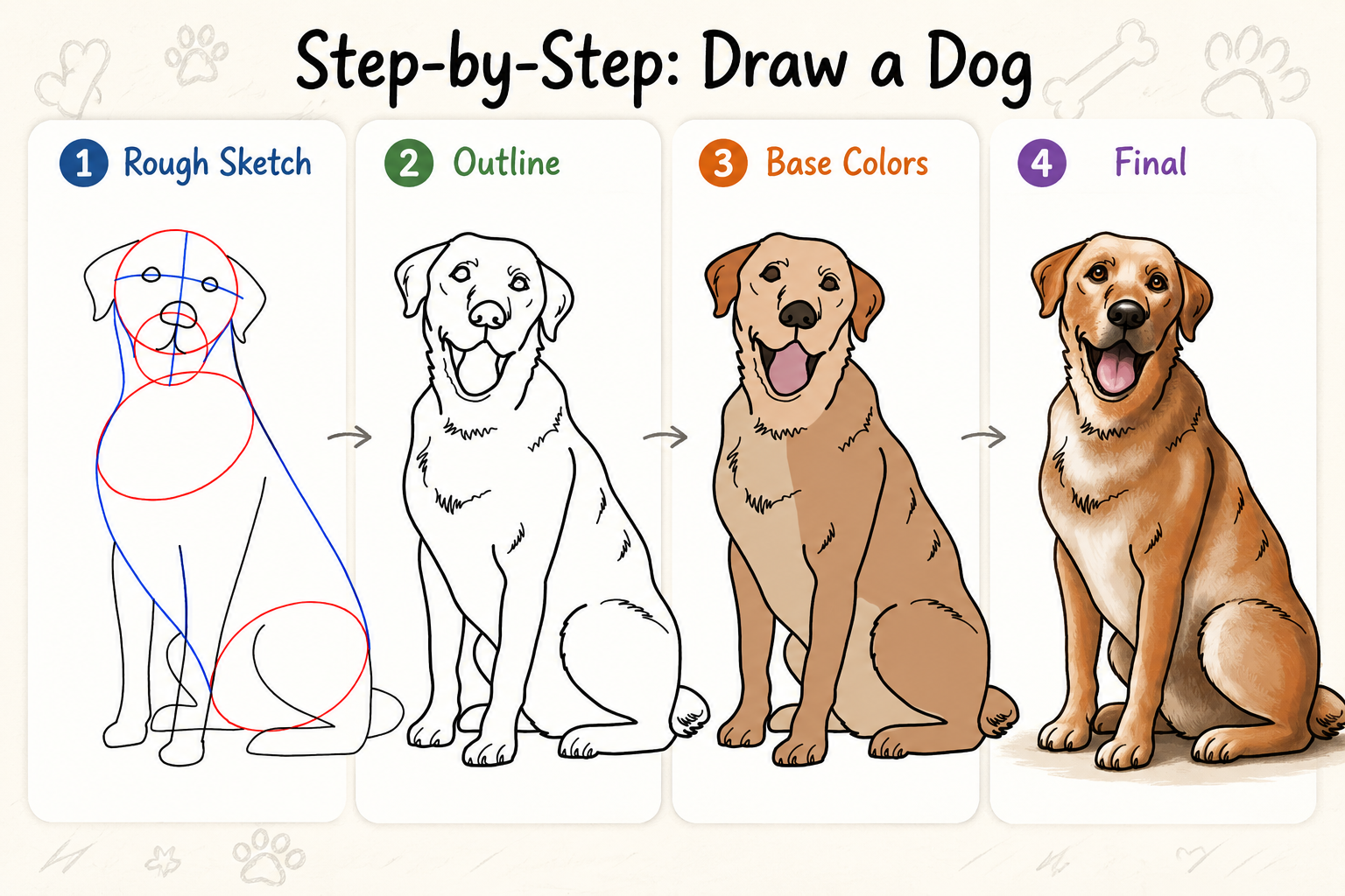 How to draw a dog step-by-step on Drawing Desk