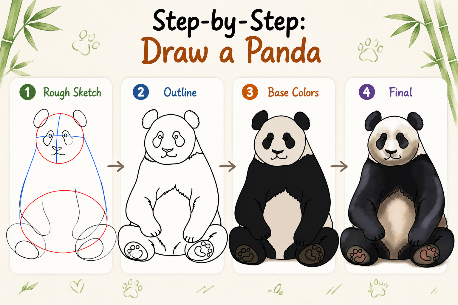 How to draw a panda step-by-step with Drawing Desk