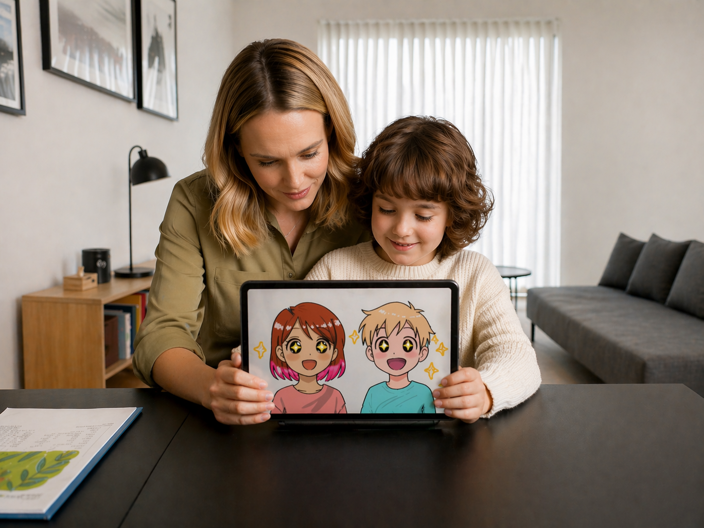 Mother and child using the Drawing Desk app