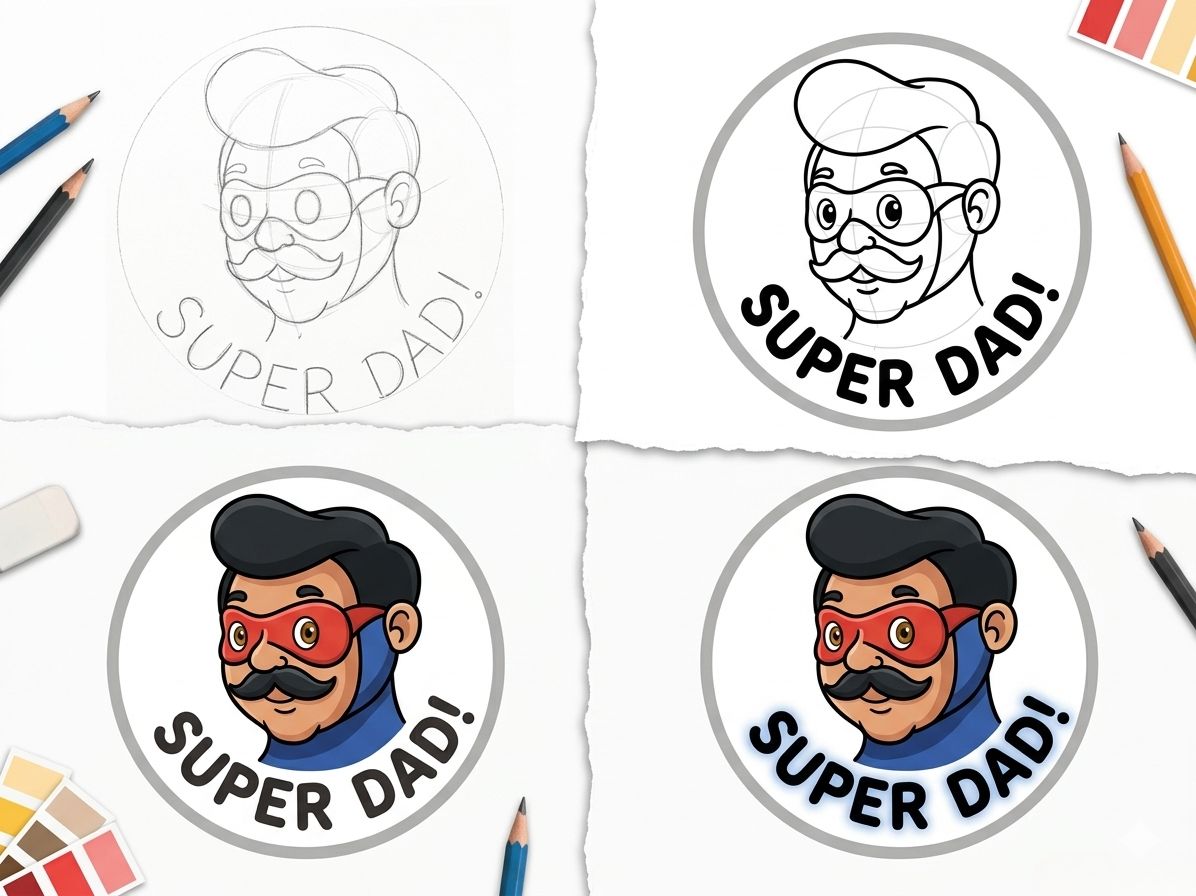 Super Dad Badge Lesson by Drawing Desk
