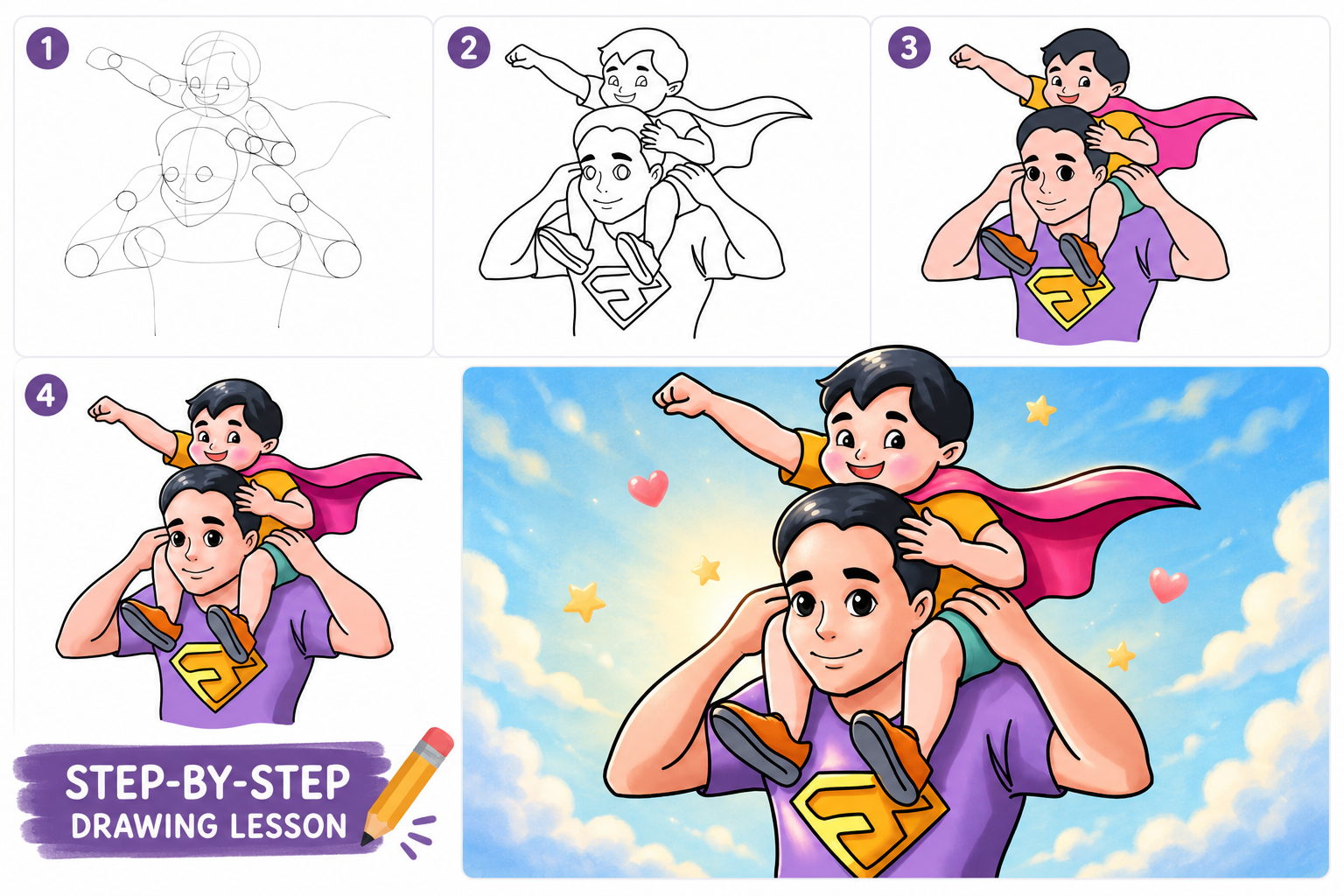 Superhero Dad lesson by Drawing Desk